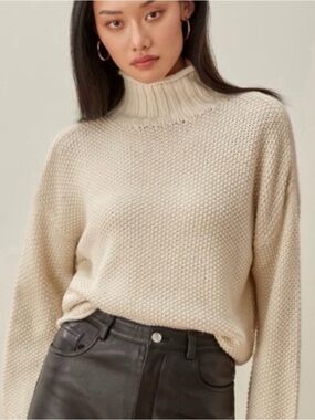 Reformation alpaca Cream Turtleneck Chunky Knit Sweater